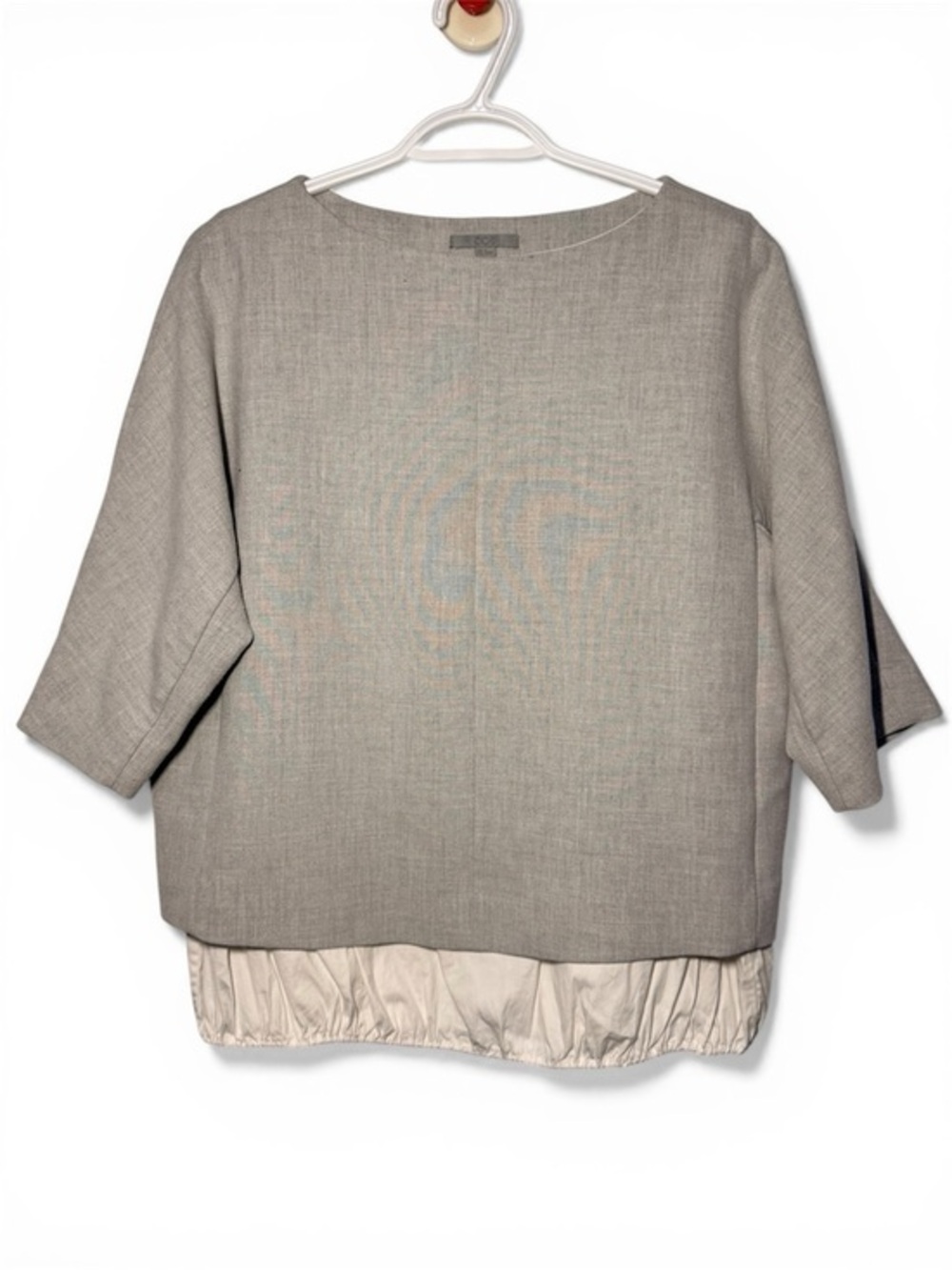 COS Gray Boxy Blouse with Cream Hem size EU34